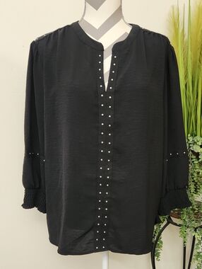 Notations Woman Black Stud-Trim V-Neck Blouse